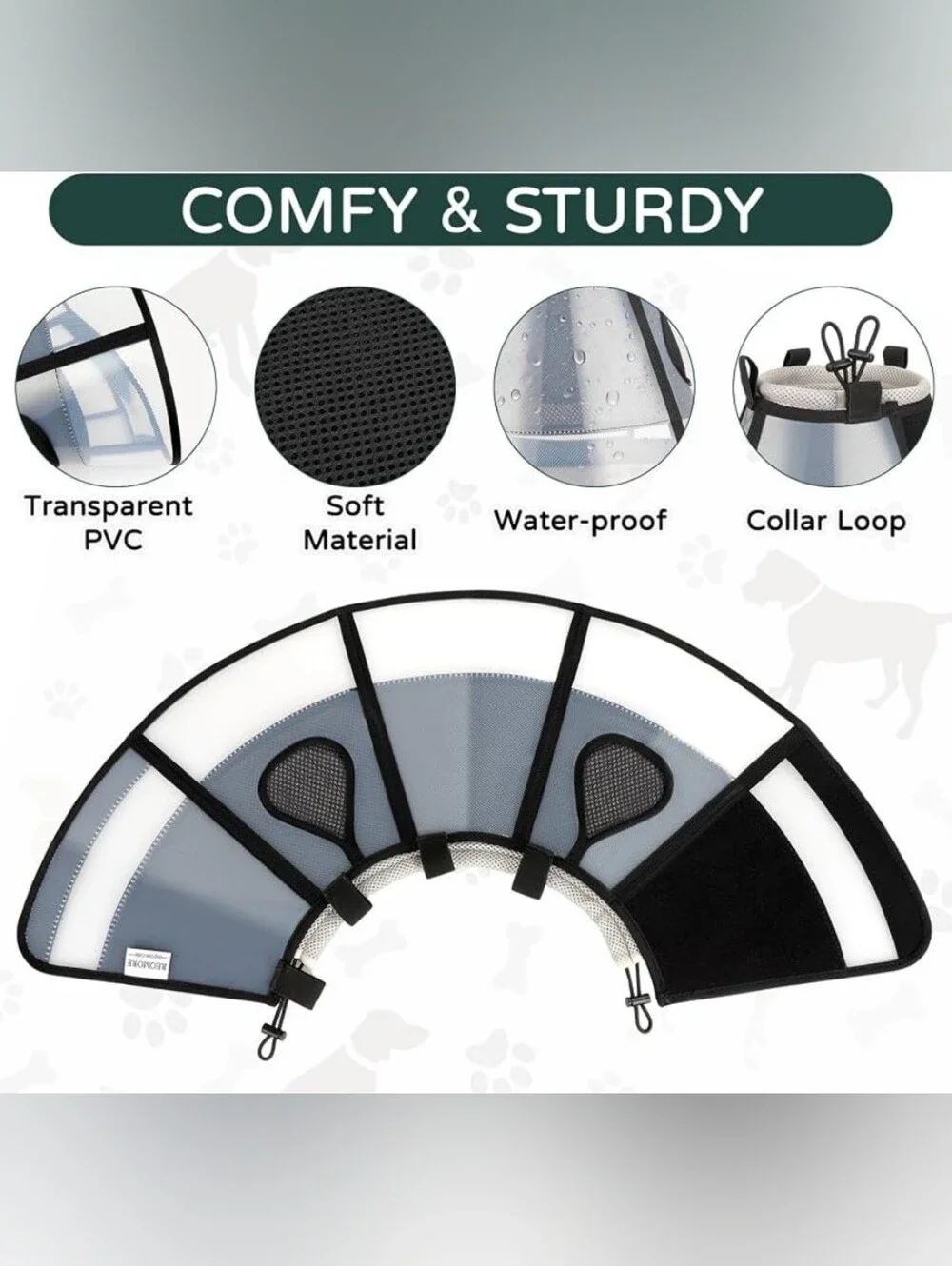 REOMORE Soft Dog Cone Collar for Large Dogs, Mesh Windows Transparent Top, XL